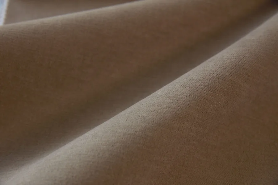 Catalogue 302 shade 302-12, Desert Clay Taupe — blackout curtain fabric close-up showing the weave and drape