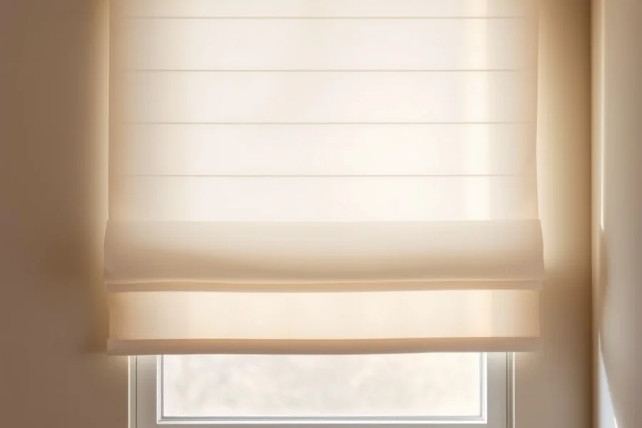 A white sheer roman blind diffusing daylight at a window