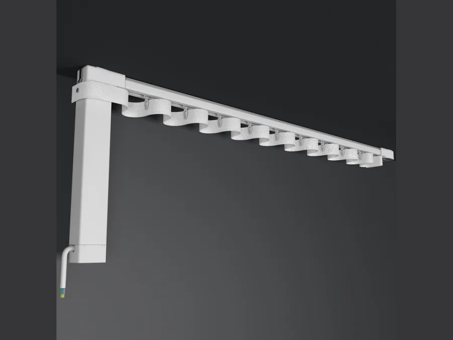 Motorised curtain track with runners, side view