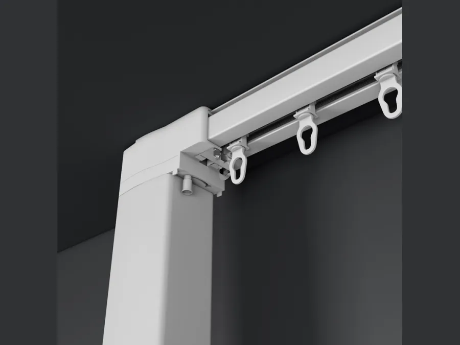 Close-up of a motorised curtain track and its runners
