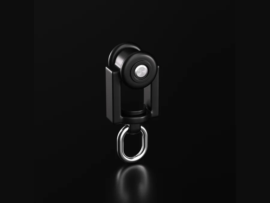 Black runner with a steel ring for a motorised curtain rod