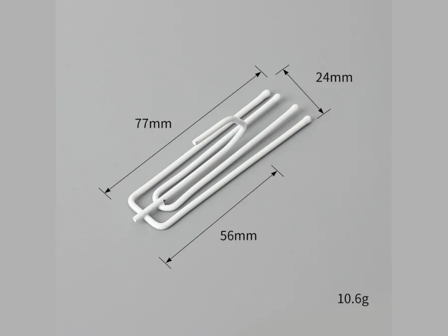Metal pinch pleat curtain hook with dimensions 77 mm, 56 mm and 24 mm