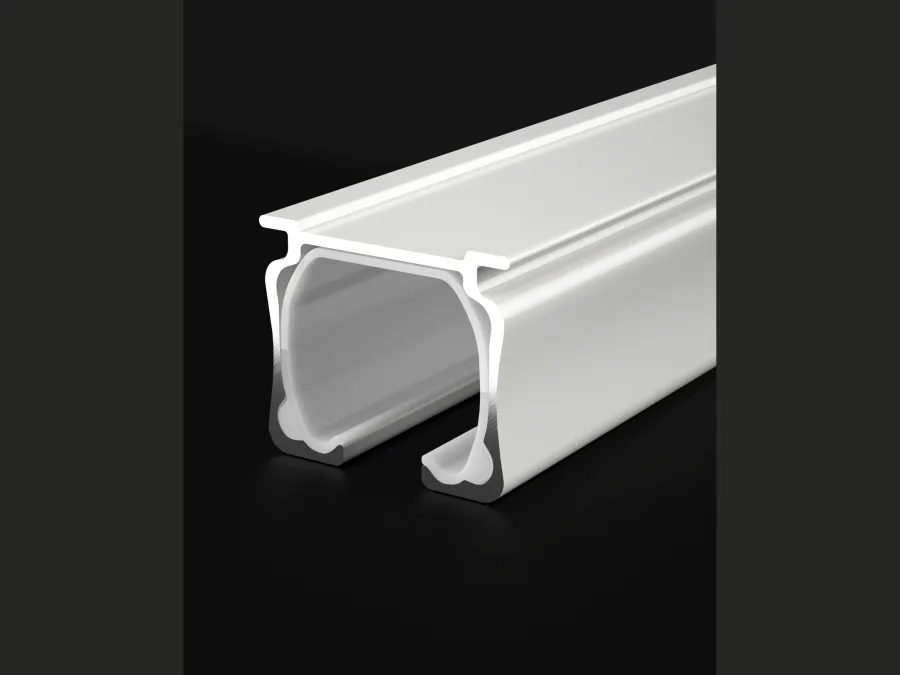 White aluminium curtain track profile, cut end showing the runner channel