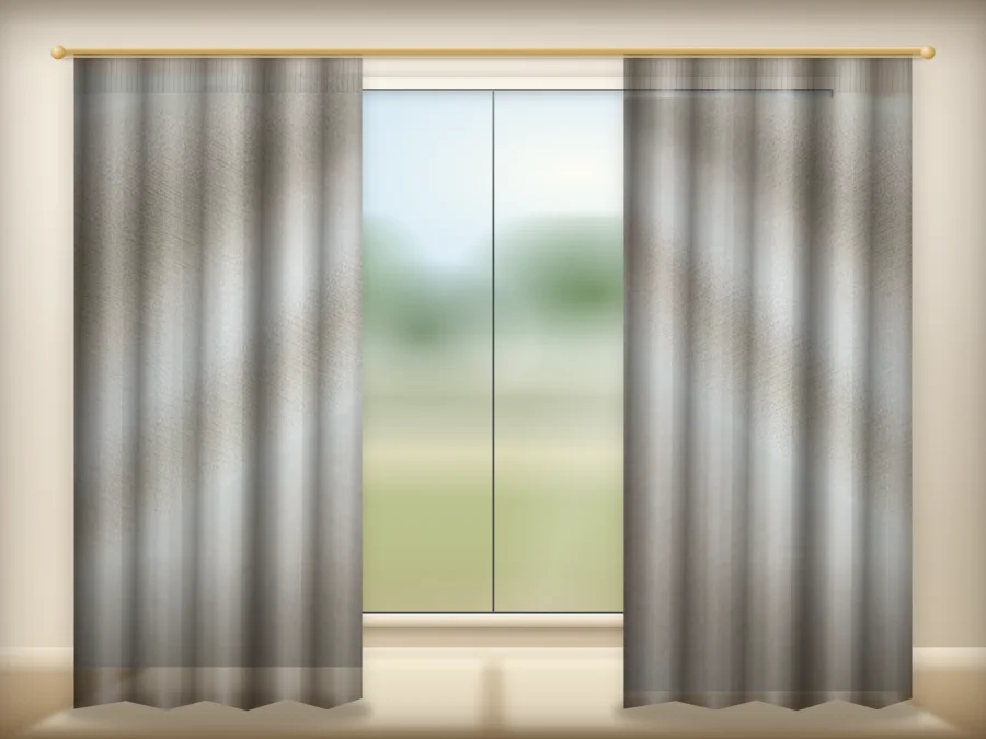 Apricot Cream curtains drawn across a window in a plain room — a visualisation built from the catalogue 301 shade 301-10 photograph