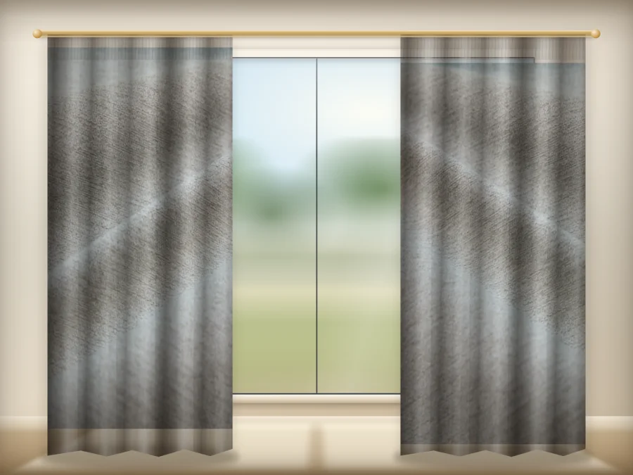Greige Yellow curtains drawn across a window in a plain room — a visualisation built from the catalogue 301 shade 301-09 photograph