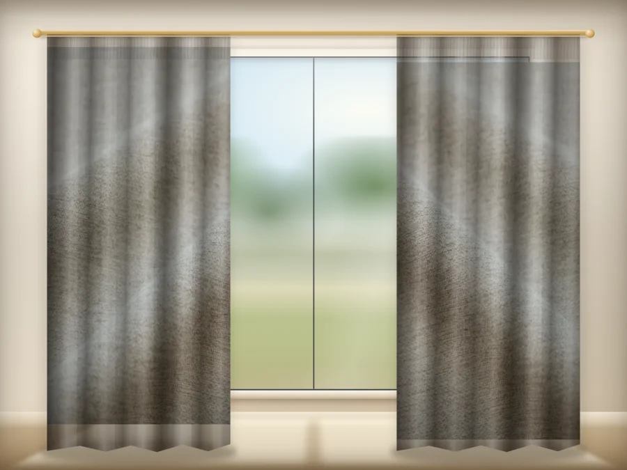 Mustard Yellow curtains drawn across a window in a plain room — a visualisation built from the catalogue 301 shade 301-15 photograph