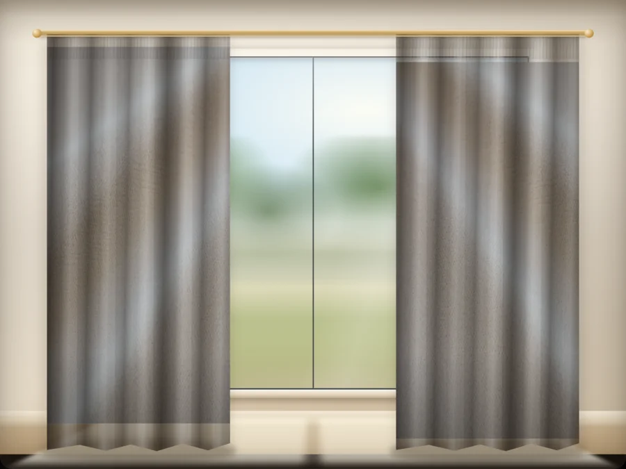 Blush Oat Cream curtains drawn across a window in a plain room — a visualisation built from the catalogue 302 shade 302-07 photograph