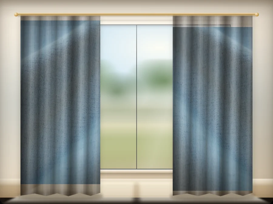 Dusty Sky Grey curtains drawn across a window in a plain room — a visualisation built from the catalogue 302 shade 302-20 photograph