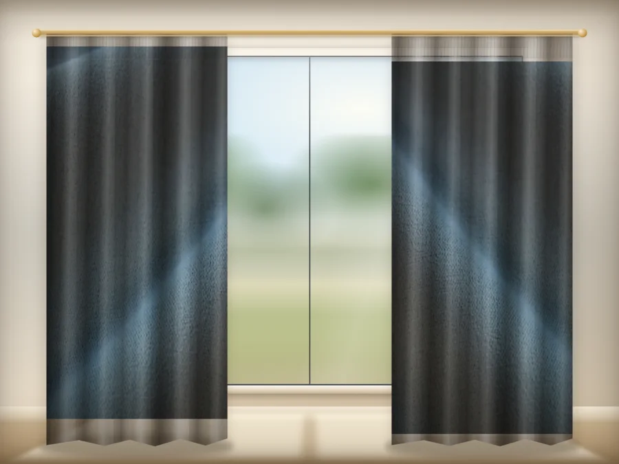 Limestone Grey curtains drawn across a window in a plain room — a visualisation built from the catalogue 302 shade 302-26 photograph