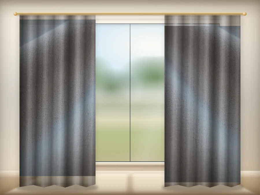 Silver Frost Grey curtains drawn across a window in a plain room — a visualisation built from the catalogue 302 shade 302-23 photograph
