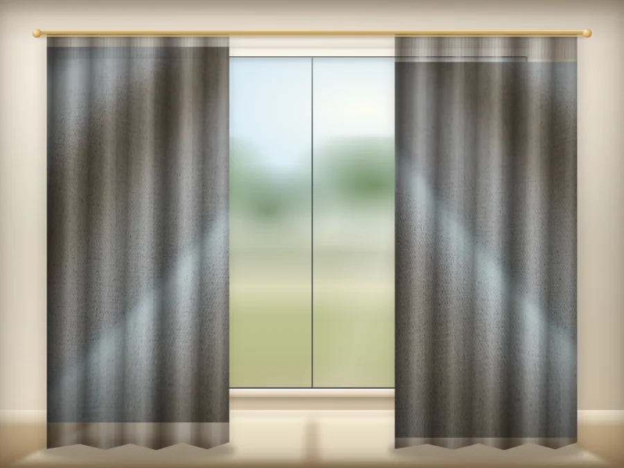 Slate Stone Grey curtains drawn across a window in a plain room — a visualisation built from the catalogue 302 shade 302-24 photograph