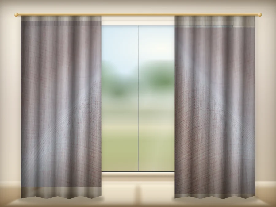 Baby Pink curtains drawn across a window in a plain room — a visualisation built from the catalogue 303 shade 303-18 photograph