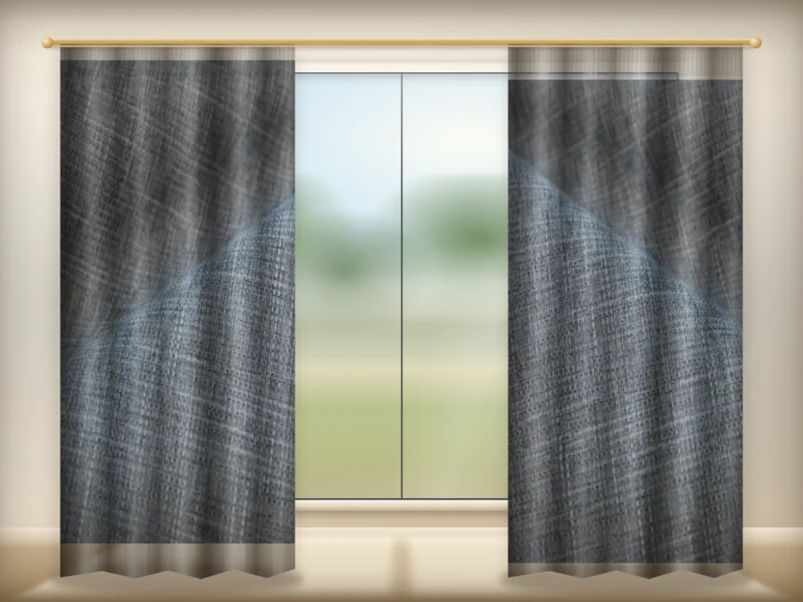 Dark Gray curtains drawn across a window in a plain room — a visualisation built from the catalogue 303 shade 303-16 photograph