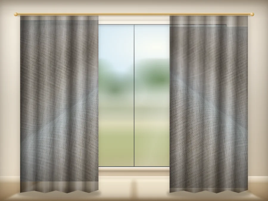 Ochre curtains drawn across a window in a plain room — a visualisation built from the catalogue 303 shade 303-09 photograph
