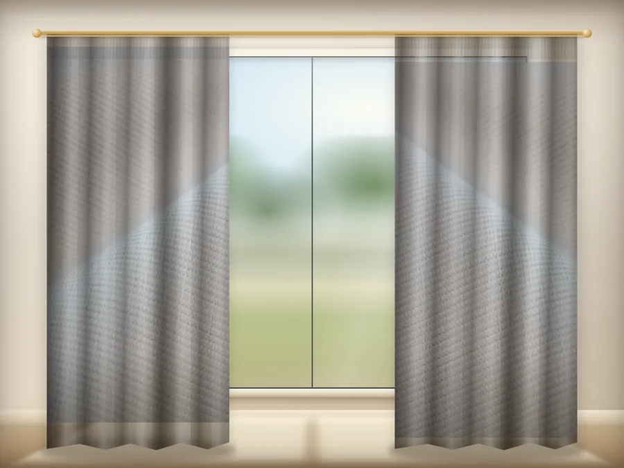 Rose Pink curtains drawn across a window in a plain room — a visualisation built from the catalogue 303 shade 303-06 photograph