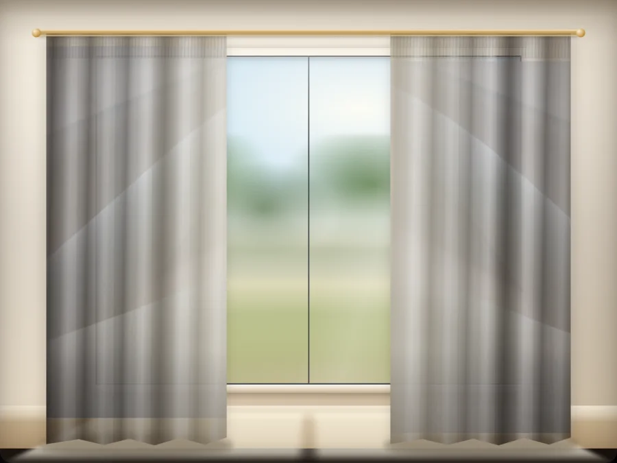 Dark Beige Plain curtains drawn across a window in a plain room — a visualisation built from the catalogue 401 shade 401-05 photograph
