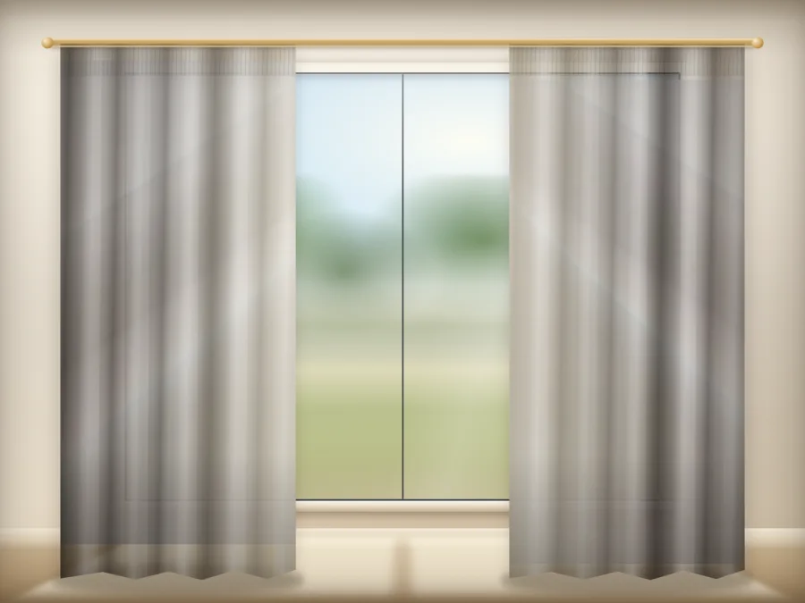 Light Beige Plain curtains drawn across a window in a plain room — a visualisation built from the catalogue 401 shade 401-04 photograph