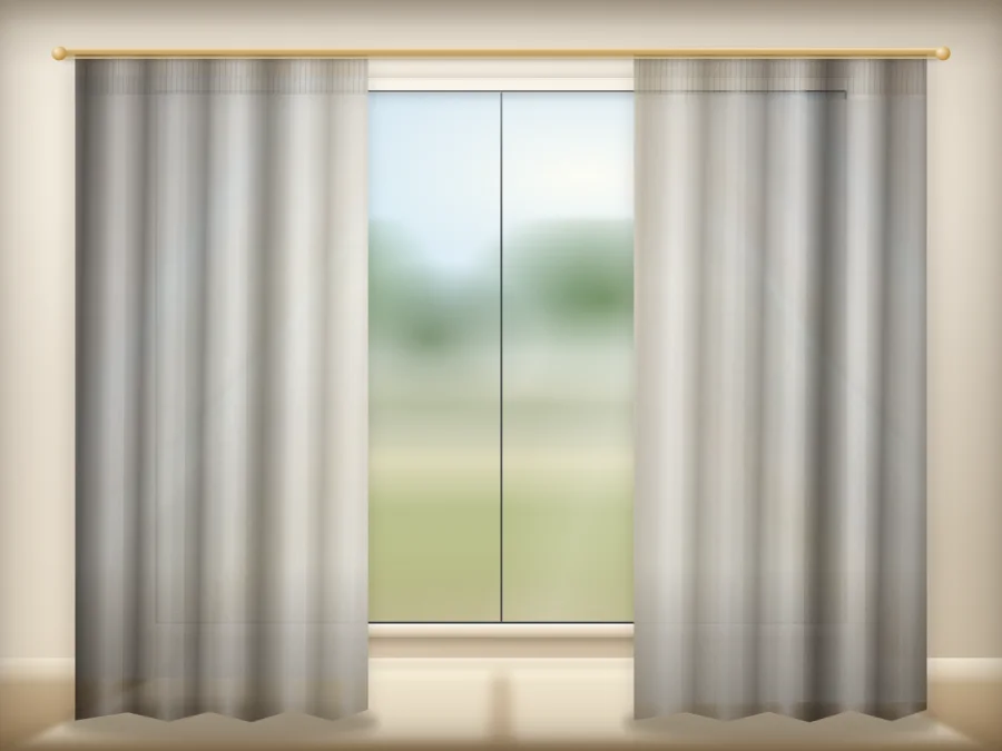 Light Grey TTL Sable curtains drawn across a window in a plain room — a visualisation built from the catalogue 401 shade 401-09 photograph