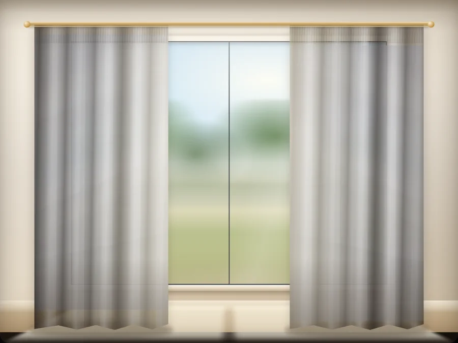 White More White Plain curtains drawn across a window in a plain room — a visualisation built from the catalogue 401 shade 401-01 photograph